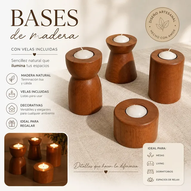 Ficha de Bases de madera con vela